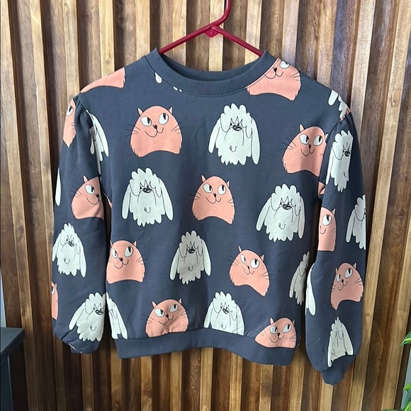 H&M Printed Cotton Sweatshirt in Dark Gray Cats. Size M (8/10 - Picture 1 of 5